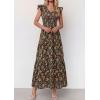 image:imagePRETTYGARDEN Womens Boho Floral Maxi Dress 2026 Summer Smocked V Neck Ruffle Sleeve Spring Flowy Beach Vacation SundressesBrown Pink Floral