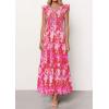 image:imagePRETTYGARDEN Womens Boho Floral Maxi Dress 2026 Summer Smocked V Neck Ruffle Sleeve Spring Flowy Beach Vacation SundressesRose Red