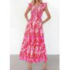 image:imagePRETTYGARDEN Womens Boho Floral Maxi Dress 2026 Summer Smocked V Neck Ruffle Sleeve Spring Flowy Beach Vacation SundressesRose Red