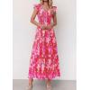 image:imagePRETTYGARDEN Womens Boho Floral Maxi Dress 2026 Summer Smocked V Neck Ruffle Sleeve Spring Flowy Beach Vacation SundressesRose Red