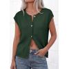 image:imagePRETTYGARDEN Womens Cap Short Sleeve Sweater Vest 2026 Spring Summer Lightweight Button Down Cardigans Trendy Loose TopsArmy Green