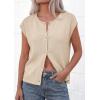 image:imagePRETTYGARDEN Womens Cap Short Sleeve Sweater Vest 2026 Spring Summer Lightweight Button Down Cardigans Trendy Loose TopsBeige