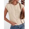 image:imagePRETTYGARDEN Womens Cap Short Sleeve Sweater Vest 2026 Spring Summer Lightweight Button Down Cardigans Trendy Loose TopsBeige