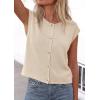 image:imagePRETTYGARDEN Womens Cap Short Sleeve Sweater Vest 2026 Spring Summer Lightweight Button Down Cardigans Trendy Loose TopsBeige