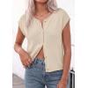 image:imagePRETTYGARDEN Womens Cap Short Sleeve Sweater Vest 2026 Spring Summer Lightweight Button Down Cardigans Trendy Loose TopsBeige