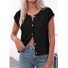 image:imagePRETTYGARDEN Womens Cap Short Sleeve Sweater Vest 2026 Spring Summer Lightweight Button Down Cardigans Trendy Loose TopsBlack