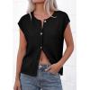 image:imagePRETTYGARDEN Womens Cap Short Sleeve Sweater Vest 2026 Spring Summer Lightweight Button Down Cardigans Trendy Loose TopsBlack