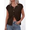 image:imagePRETTYGARDEN Womens Cap Short Sleeve Sweater Vest 2026 Spring Summer Lightweight Button Down Cardigans Trendy Loose TopsBrown