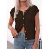 image:imagePRETTYGARDEN Womens Cap Short Sleeve Sweater Vest 2026 Spring Summer Lightweight Button Down Cardigans Trendy Loose TopsBrown