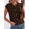 image:imagePRETTYGARDEN Womens Cap Short Sleeve Sweater Vest 2026 Spring Summer Lightweight Button Down Cardigans Trendy Loose TopsBrown