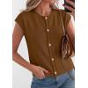 image:imagePRETTYGARDEN Womens Cap Short Sleeve Sweater Vest 2026 Spring Summer Lightweight Button Down Cardigans Trendy Loose TopsKhaki