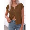 image:imagePRETTYGARDEN Womens Cap Short Sleeve Sweater Vest 2026 Spring Summer Lightweight Button Down Cardigans Trendy Loose TopsKhaki