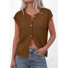image:imagePRETTYGARDEN Womens Cap Short Sleeve Sweater Vest 2026 Spring Summer Lightweight Button Down Cardigans Trendy Loose TopsKhaki