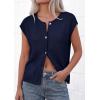 image:imagePRETTYGARDEN Womens Cap Short Sleeve Sweater Vest 2026 Spring Summer Lightweight Button Down Cardigans Trendy Loose TopsNavy Blue