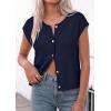 image:imagePRETTYGARDEN Womens Cap Short Sleeve Sweater Vest 2026 Spring Summer Lightweight Button Down Cardigans Trendy Loose TopsNavy Blue