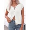 image:imagePRETTYGARDEN Womens Cap Short Sleeve Sweater Vest 2026 Spring Summer Lightweight Button Down Cardigans Trendy Loose TopsWhite