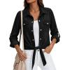 image:imagePRETTYGARDEN Womens Denim Shirts Long Sleeve Button Down Shirt Women Tie Knot Front Cardigans Summer Jean Crop Tops JacketsBlack