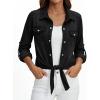image:imagePRETTYGARDEN Womens Denim Shirts Long Sleeve Button Down Shirt Women Tie Knot Front Cardigans Summer Jean Crop Tops JacketsBlack