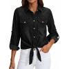 image:imagePRETTYGARDEN Womens Denim Shirts Long Sleeve Button Down Shirt Women Tie Knot Front Cardigans Summer Jean Crop Tops JacketsBlack