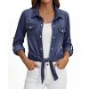image:imagePRETTYGARDEN Womens Denim Shirts Long Sleeve Button Down Shirt Women Tie Knot Front Cardigans Summer Jean Crop Tops JacketsDark Blue