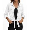 image:imagePRETTYGARDEN Womens Denim Shirts Long Sleeve Button Down Shirt Women Tie Knot Front Cardigans Summer Jean Crop Tops JacketsWhite
