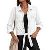 image:imagePRETTYGARDEN Womens Denim Shirts Long Sleeve Button Down Shirt Women Tie Knot Front Cardigans Summer Jean Crop Tops JacketsWhite
