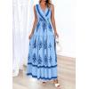 image:imagePRETTYGARDEN Womens Floral Maxi Dress 2026 Sleeveless Vneck Belt Ruffle Long Dresses Boho Summer Beach Vacation ClothesBlue