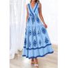 image:imagePRETTYGARDEN Womens Floral Maxi Dress 2026 Sleeveless Vneck Belt Ruffle Long Dresses Boho Summer Beach Vacation ClothesBlue