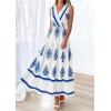 image:imagePRETTYGARDEN Womens Floral Maxi Dress 2026 Sleeveless Vneck Belt Ruffle Long Dresses Boho Summer Beach Vacation ClothesWhite Blue Flower