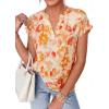 image:imagePRETTYGARDEN Womens Floral Print Short Sleeve Summer Tops 2026 Trendy V Neck Loose Boho Shirts Casual Work BlousesOrange
