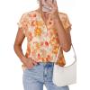 image:imagePRETTYGARDEN Womens Floral Print Short Sleeve Summer Tops 2026 Trendy V Neck Loose Boho Shirts Casual Work BlousesOrange