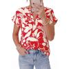 image:imagePRETTYGARDEN Womens Floral Print Short Sleeve Summer Tops 2026 Trendy V Neck Loose Boho Shirts Casual Work BlousesRed