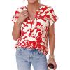 image:imagePRETTYGARDEN Womens Floral Print Short Sleeve Summer Tops 2026 Trendy V Neck Loose Boho Shirts Casual Work BlousesRed
