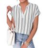 image:imagePRETTYGARDEN Womens Floral Print Short Sleeve Summer Tops 2026 Trendy V Neck Loose Boho Shirts Casual Work BlousesStriped White Red Brown