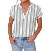image:imagePRETTYGARDEN Womens Floral Print Short Sleeve Summer Tops 2026 Trendy V Neck Loose Boho Shirts Casual Work BlousesStriped White Red Brown