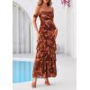 image:imagePRETTYGARDEN Womens Formal Cocktail Maxi Dresses 2026 Summer Off Shoulder Floral Mesh Bodycon Spring Wedding Guest DressFloral Brown