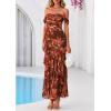 image:imagePRETTYGARDEN Womens Formal Cocktail Maxi Dresses 2026 Summer Off Shoulder Floral Mesh Bodycon Spring Wedding Guest DressFloral Brown