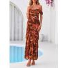 image:imagePRETTYGARDEN Womens Formal Cocktail Maxi Dresses 2026 Summer Off Shoulder Floral Mesh Bodycon Spring Wedding Guest DressFloral Brown