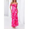 image:imagePRETTYGARDEN Womens Formal Cocktail Maxi Dresses 2026 Summer Off Shoulder Floral Mesh Bodycon Spring Wedding Guest DressFloral Pink