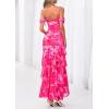 image:imagePRETTYGARDEN Womens Formal Cocktail Maxi Dresses 2026 Summer Off Shoulder Floral Mesh Bodycon Spring Wedding Guest DressFloral Pink