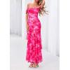 image:imagePRETTYGARDEN Womens Formal Cocktail Maxi Dresses 2026 Summer Off Shoulder Floral Mesh Bodycon Spring Wedding Guest DressFloral Pink