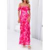 image:imagePRETTYGARDEN Womens Formal Cocktail Maxi Dresses 2026 Summer Off Shoulder Floral Mesh Bodycon Spring Wedding Guest DressFloral Pink