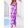 image:imagePRETTYGARDEN Womens Formal Cocktail Maxi Dresses 2026 Summer Off Shoulder Floral Mesh Bodycon Spring Wedding Guest DressFloral Purple