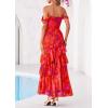image:imagePRETTYGARDEN Womens Formal Cocktail Maxi Dresses 2026 Summer Off Shoulder Floral Mesh Bodycon Spring Wedding Guest DressFloral Red