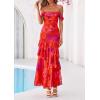 image:imagePRETTYGARDEN Womens Formal Cocktail Maxi Dresses 2026 Summer Off Shoulder Floral Mesh Bodycon Spring Wedding Guest DressFloral Red