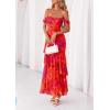 image:imagePRETTYGARDEN Womens Formal Cocktail Maxi Dresses 2026 Summer Off Shoulder Floral Mesh Bodycon Spring Wedding Guest DressFloral Red