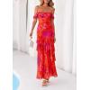 image:imagePRETTYGARDEN Womens Formal Cocktail Maxi Dresses 2026 Summer Off Shoulder Floral Mesh Bodycon Spring Wedding Guest DressFloral Red