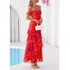image:imagePRETTYGARDEN Womens Formal Cocktail Maxi Dresses 2026 Summer Off Shoulder Floral Mesh Bodycon Spring Wedding Guest DressFloral Red