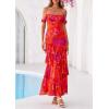 image:imagePRETTYGARDEN Womens Formal Cocktail Maxi Dresses 2026 Summer Off Shoulder Floral Mesh Bodycon Spring Wedding Guest DressFloral Red