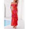 image:imagePRETTYGARDEN Womens Formal Cocktail Maxi Dresses 2026 Summer Off Shoulder Floral Mesh Bodycon Spring Wedding Guest DressFloral Red